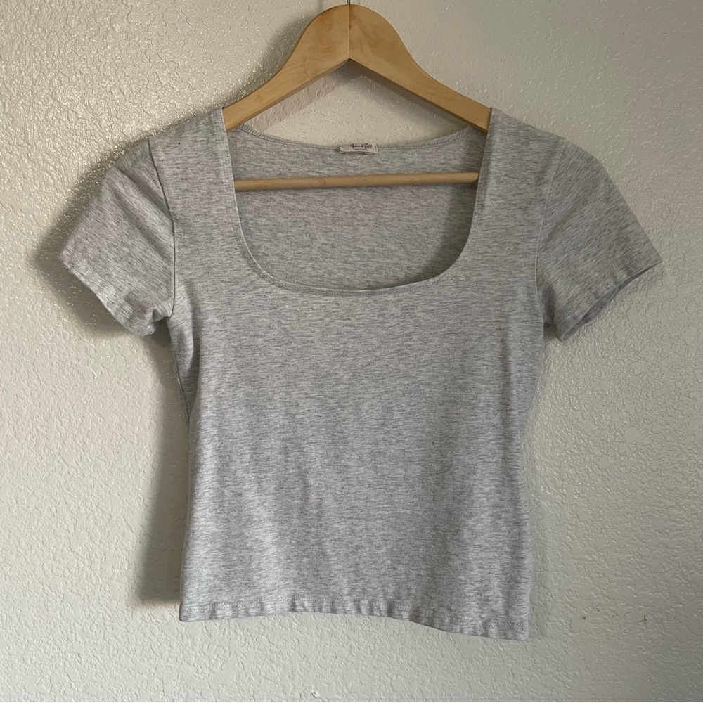John Galt / Brandy Melville Square Neck Short Sleeve Grey T-Shirt One Size